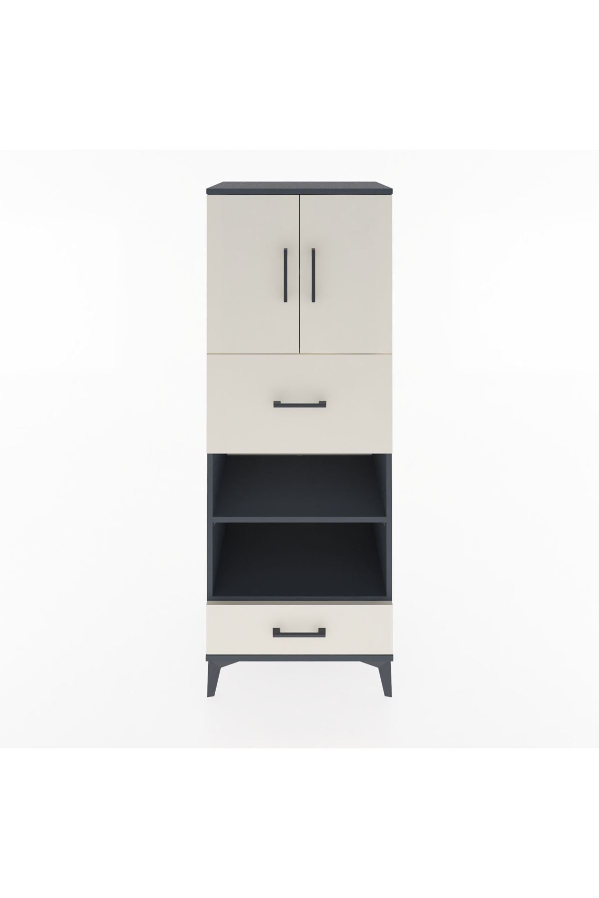 Hyperion Dolap 4 Raflı 2 Çekmeceli 2 Kapaklı 60x44x163 Antrasit-Aytaşı