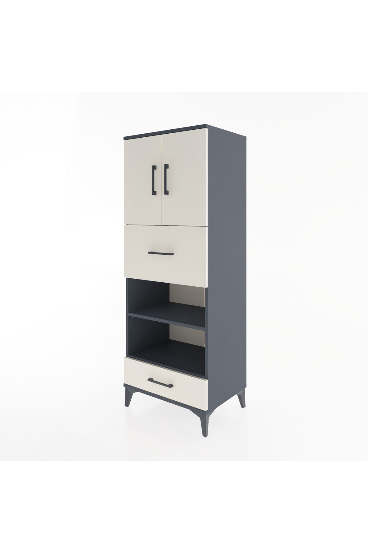 Hyperion Dolap 4 Raflı 2 Çekmeceli 2 Kapaklı 60x44x163 Antrasit-Aytaşı