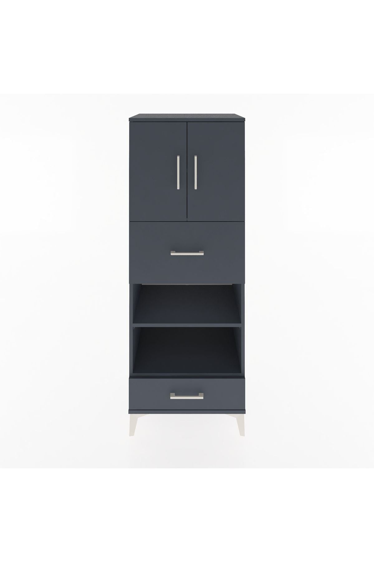 Hyperion Dolap 4 Raflı 2 Çekmeceli 2 Kapaklı 60x44x163 Antrasit-Antrasit