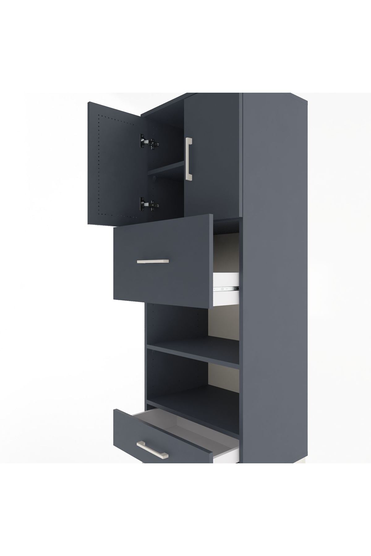 Hyperion Dolap 4 Raflı 2 Çekmeceli 2 Kapaklı 60x44x163 Antrasit-Antrasit