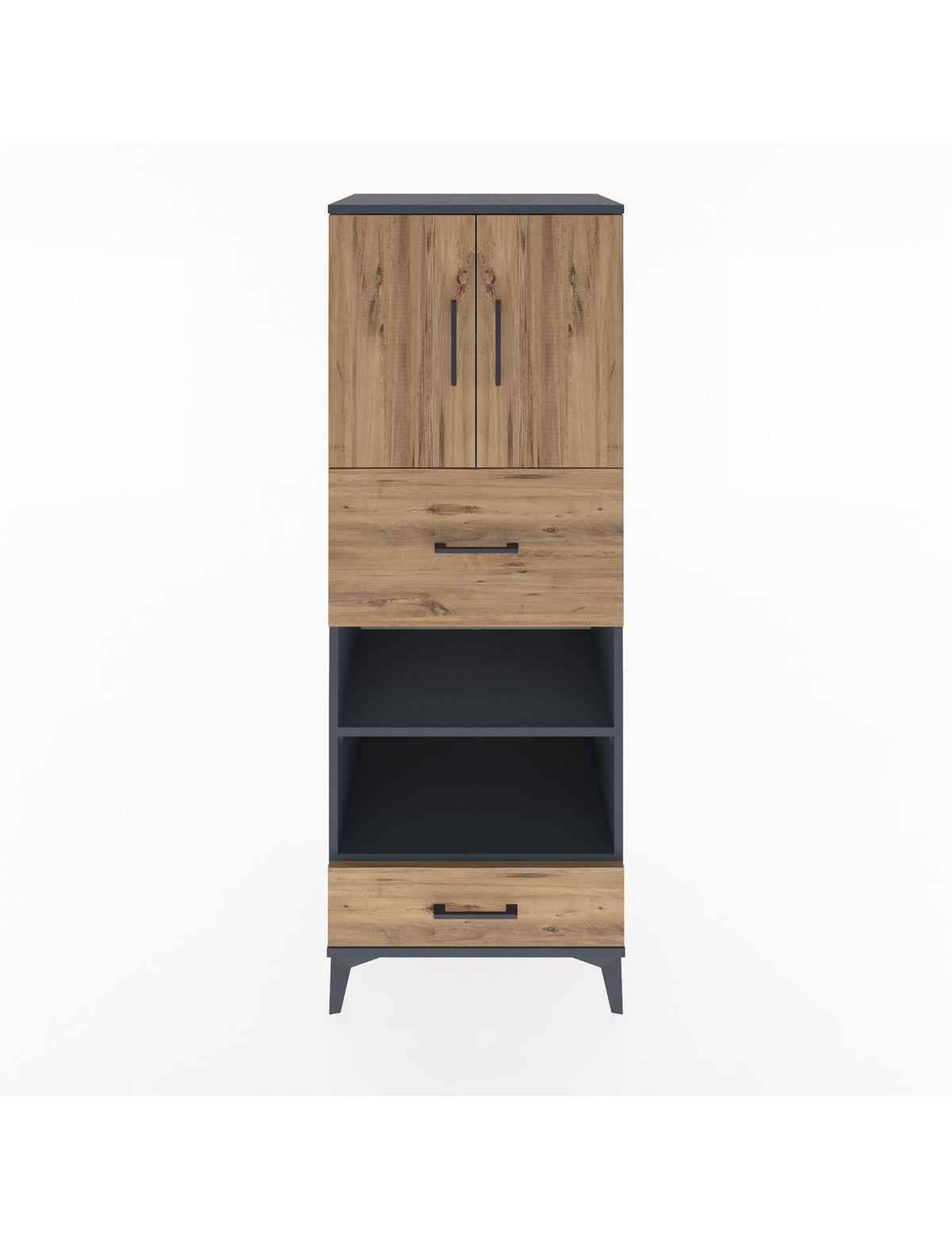 Hyperion Dolap 4 Raflı 2 Çekmeceli 2 Kapaklı 60x44x163 Antrasit-Çam