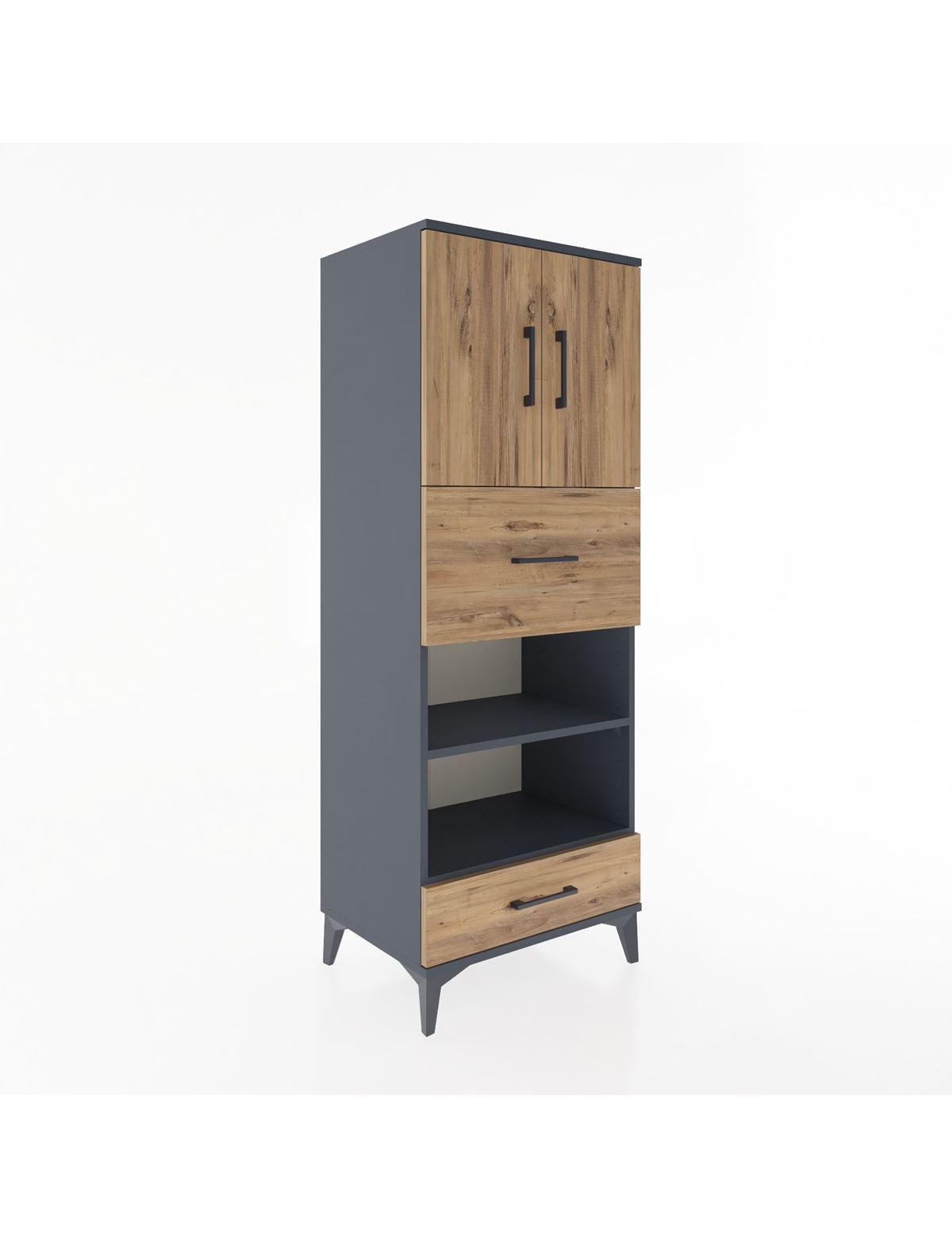 Hyperion Dolap 4 Raflı 2 Çekmeceli 2 Kapaklı 60x44x163 Antrasit-Çam