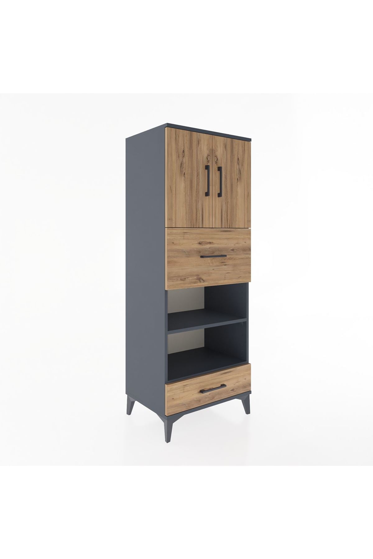 Hyperion Dolap 4 Raflı 2 Çekmeceli 2 Kapaklı 60x44x163 Antrasit-Çam