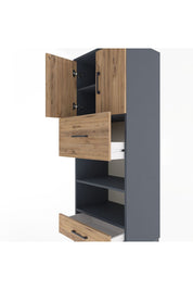 Hyperion Dolap 4 Raflı 2 Çekmeceli 2 Kapaklı 60x44x163 Antrasit-Çam