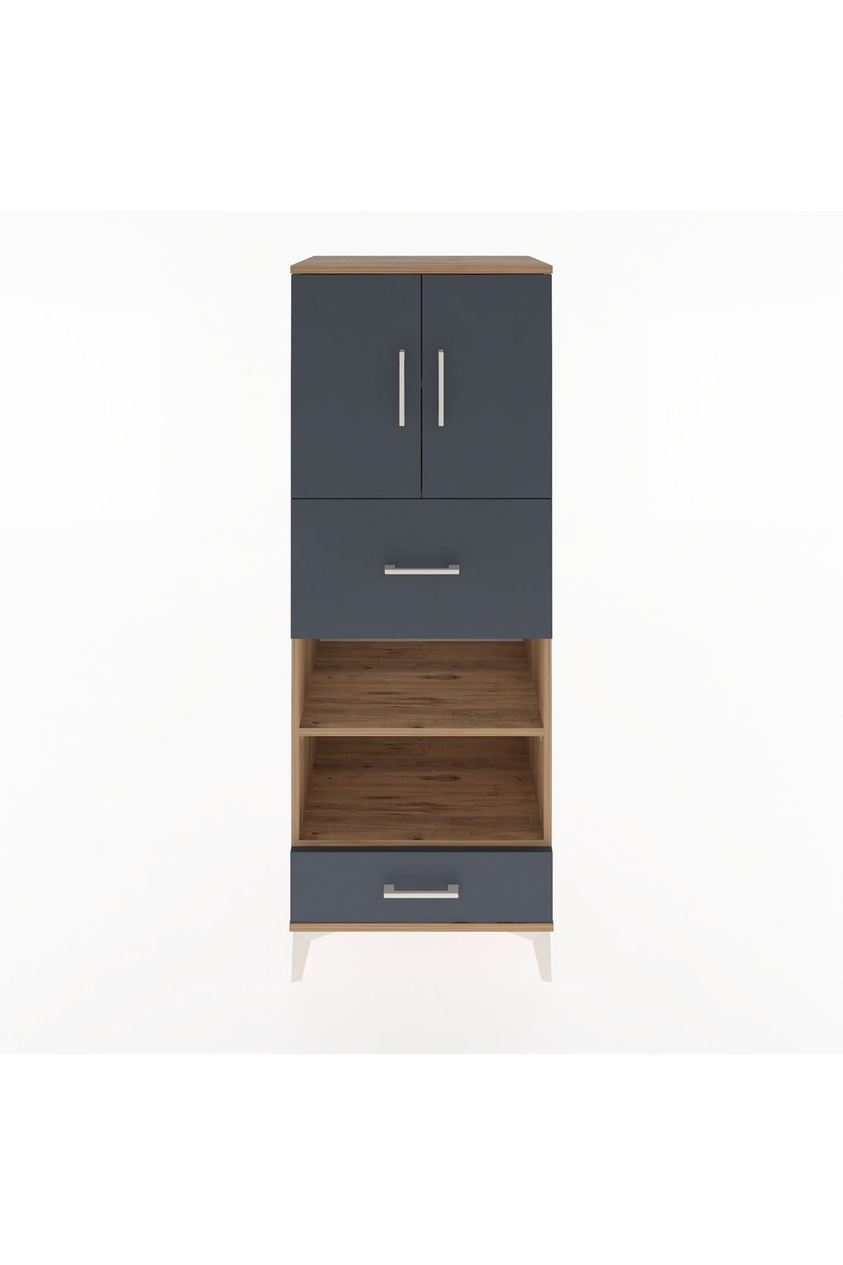 Hyperion Dolap 4 Raflı 2 Çekmeceli 2 Kapaklı 60x44x163 Çam-Antrasit