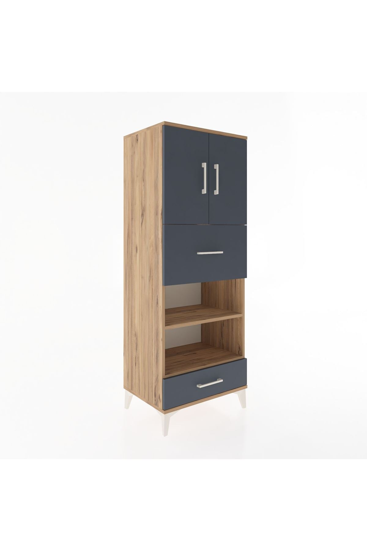 Hyperion Dolap 4 Raflı 2 Çekmeceli 2 Kapaklı 60x44x163 Çam-Antrasit