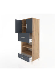 Hyperion Dolap 4 Raflı 2 Çekmeceli 2 Kapaklı 60x44x163 Çam-Antrasit