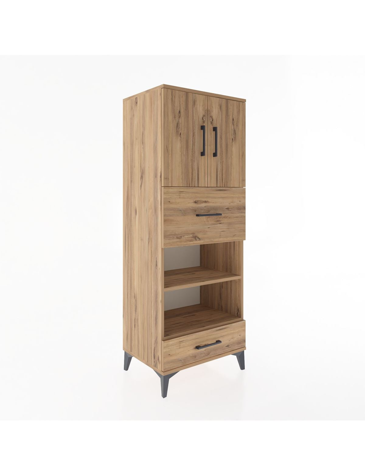 Hyperion Dolap 4 Raflı 2 Çekmeceli 2 Kapaklı 60x44x163 Çam-Çam