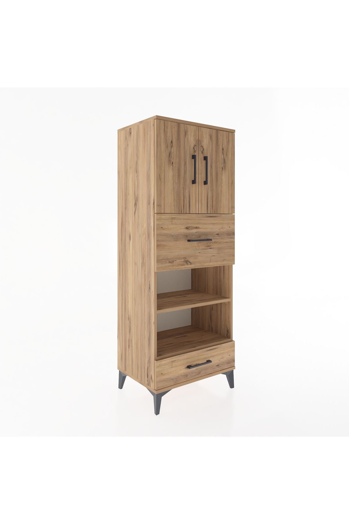Hyperion Dolap 4 Raflı 2 Çekmeceli 2 Kapaklı 60x44x163 Çam-Çam