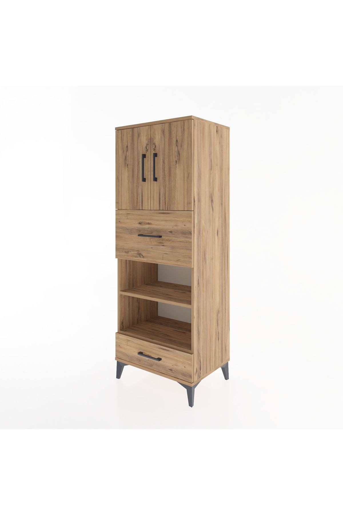 Hyperion Dolap 4 Raflı 2 Çekmeceli 2 Kapaklı 60x44x163 Çam-Çam