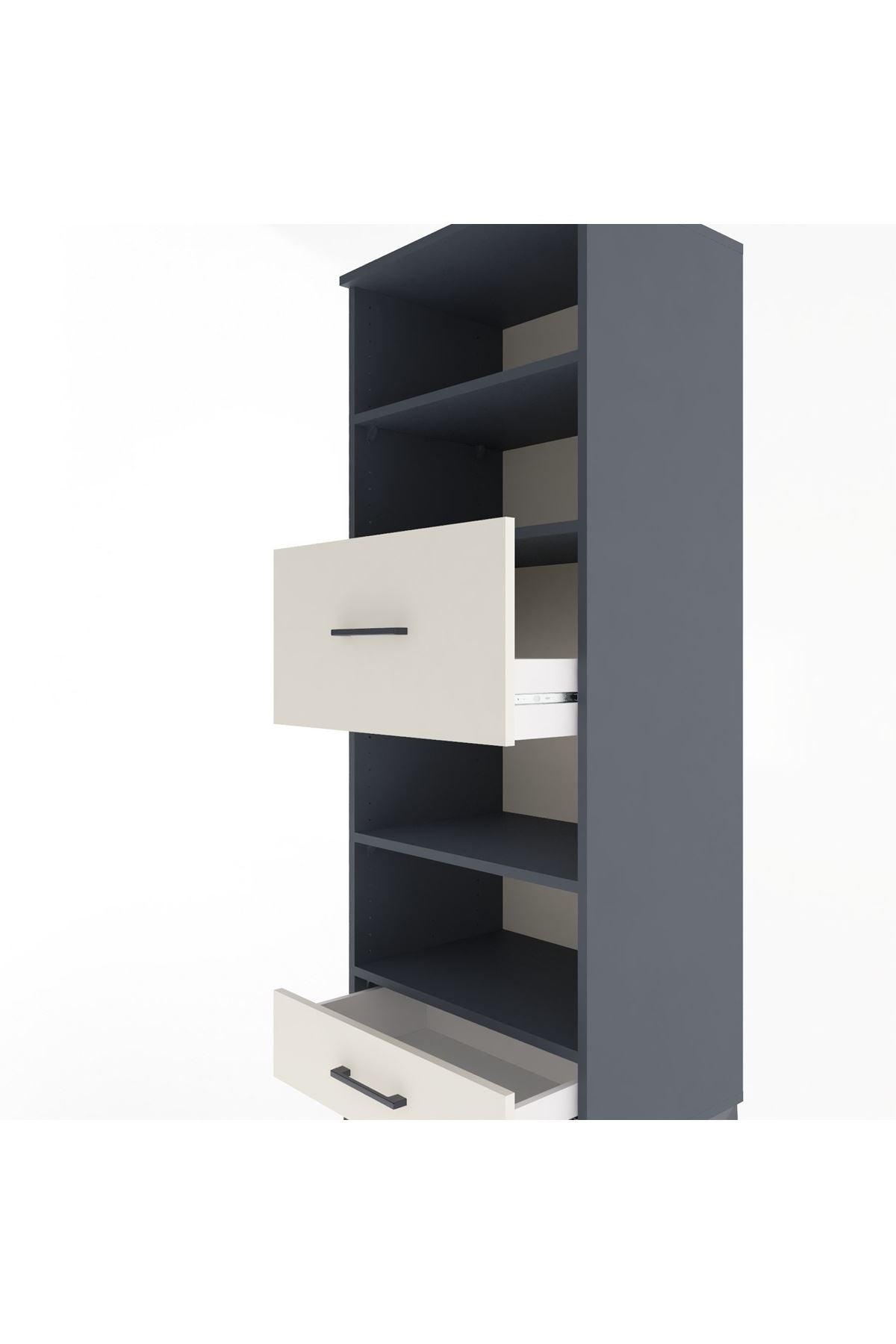 Hyperion Dolap 4 Raflı 2 Çekmeceli 60x44x163 Antrasit-Aytaşı