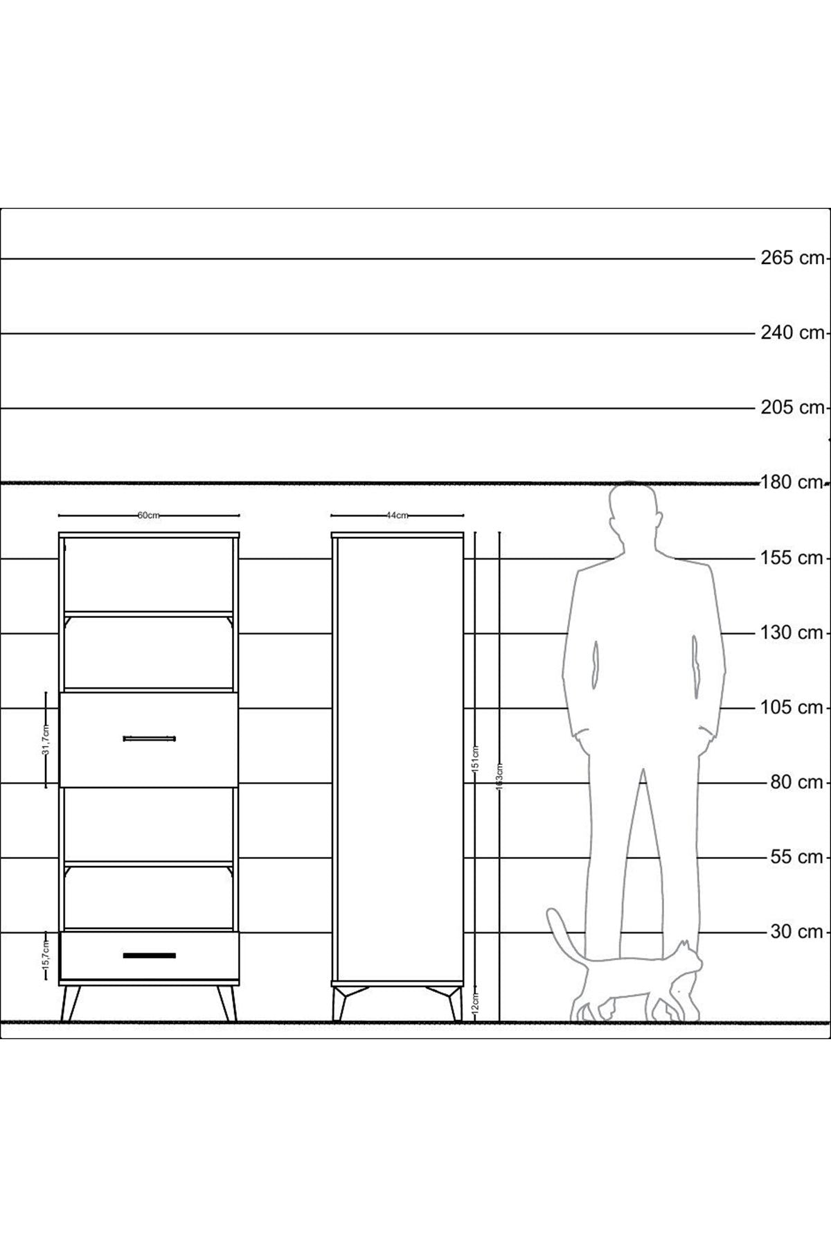 Hyperion Dolap 4 Raflı 2 Çekmeceli 60x44x163 Antrasit-Antrasit