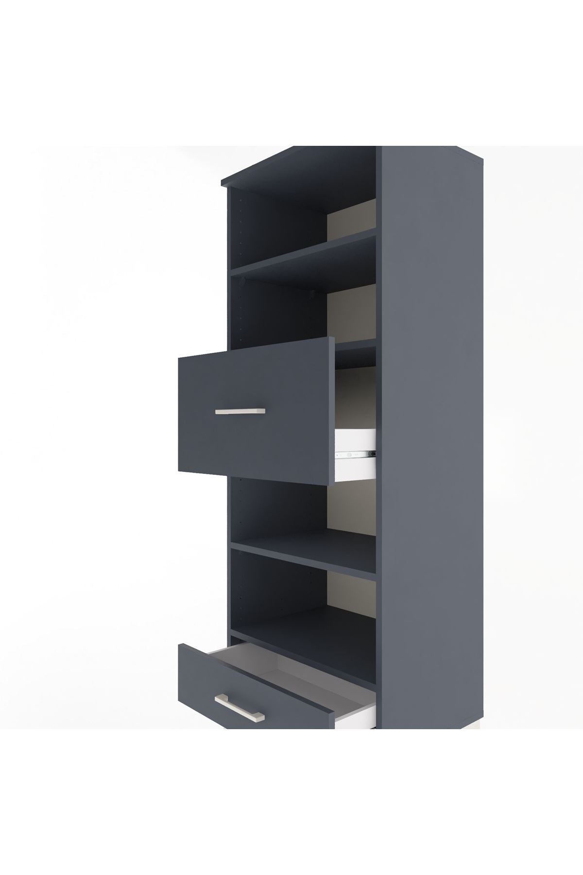 Hyperion Dolap 4 Raflı 2 Çekmeceli 60x44x163 Antrasit-Antrasit