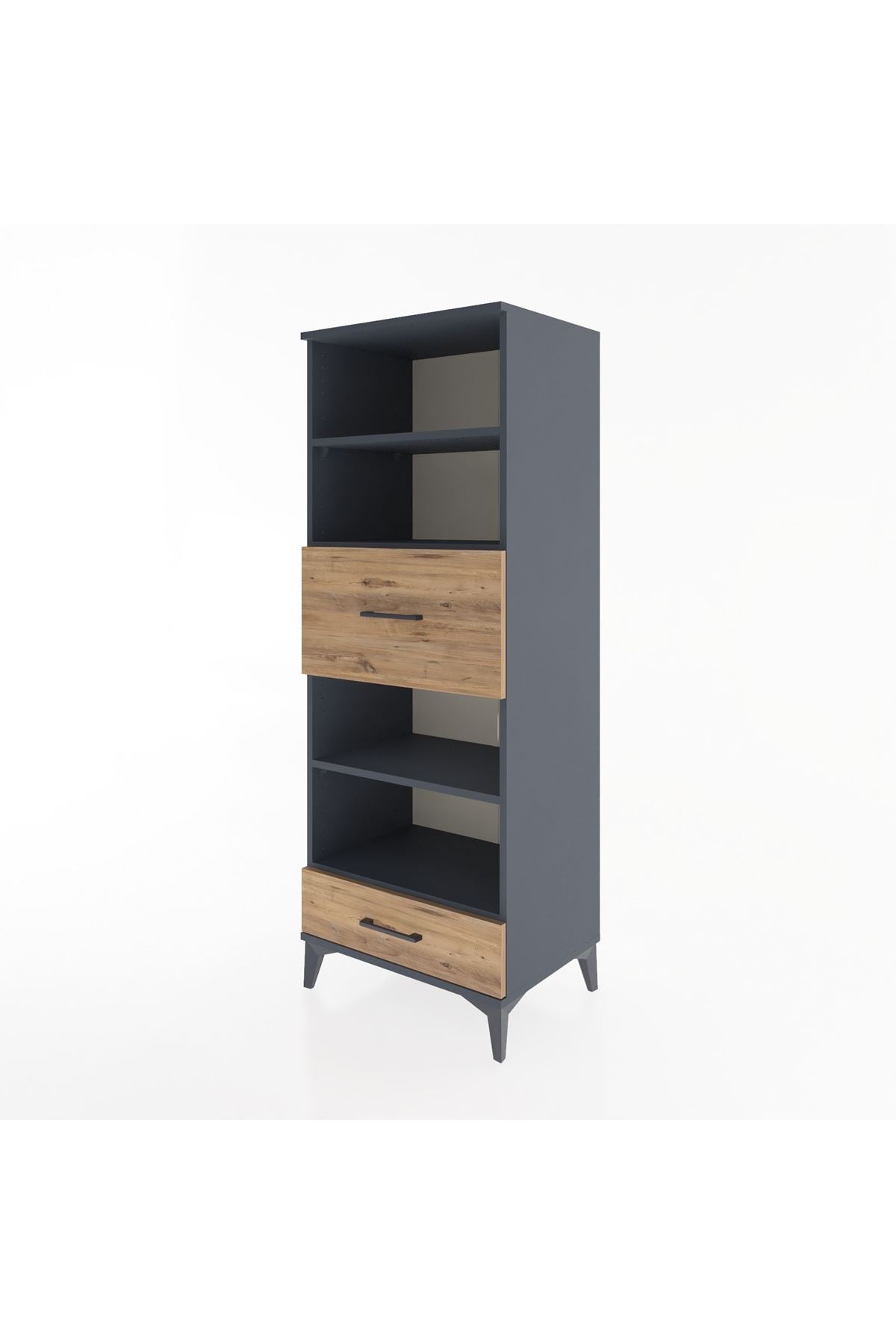 Hyperion Dolap 4 Raflı 2 Çekmeceli 60x44x163 Antrasit-Çam