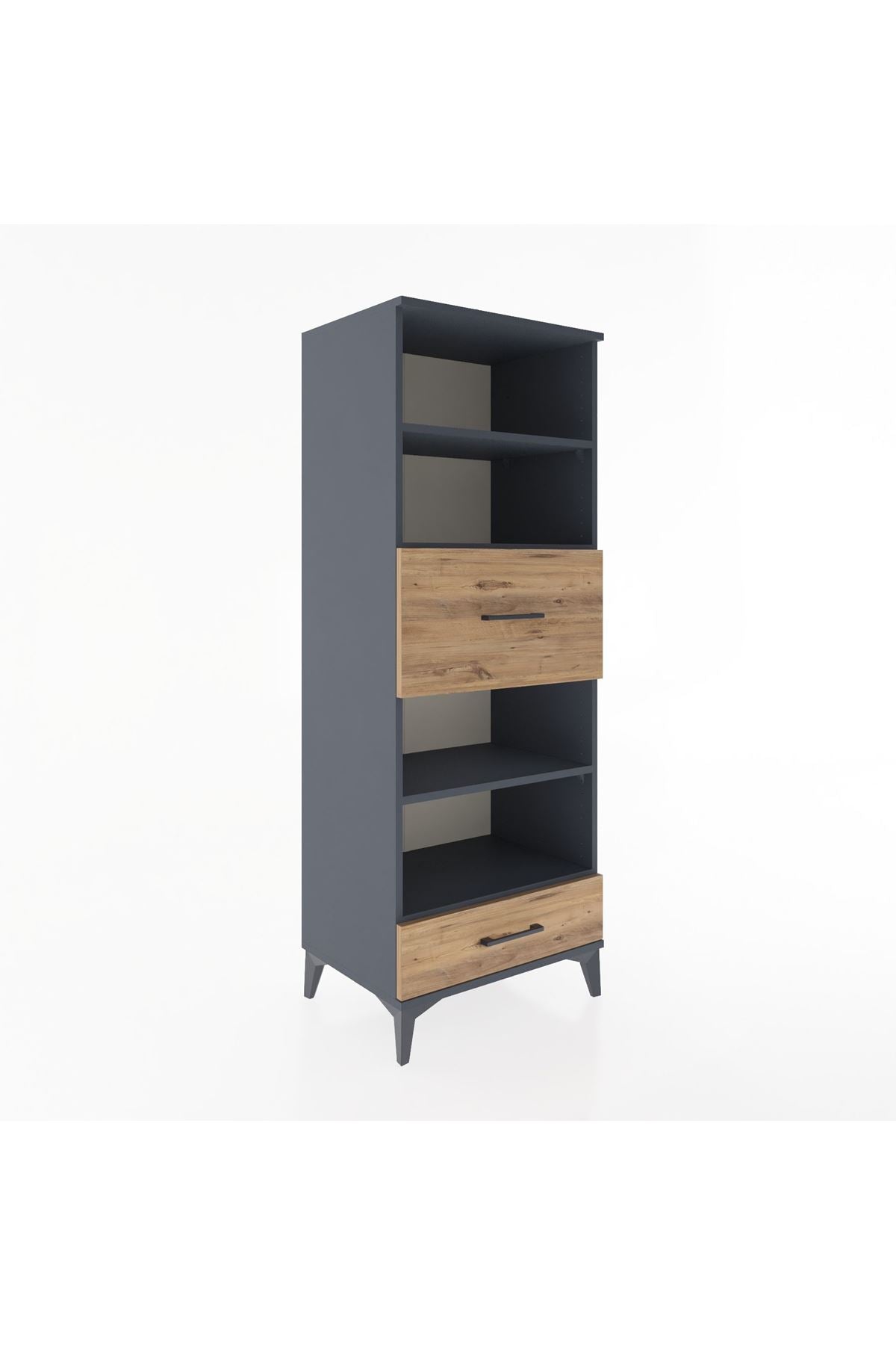 Hyperion Dolap 4 Raflı 2 Çekmeceli 60x44x163 Antrasit-Çam