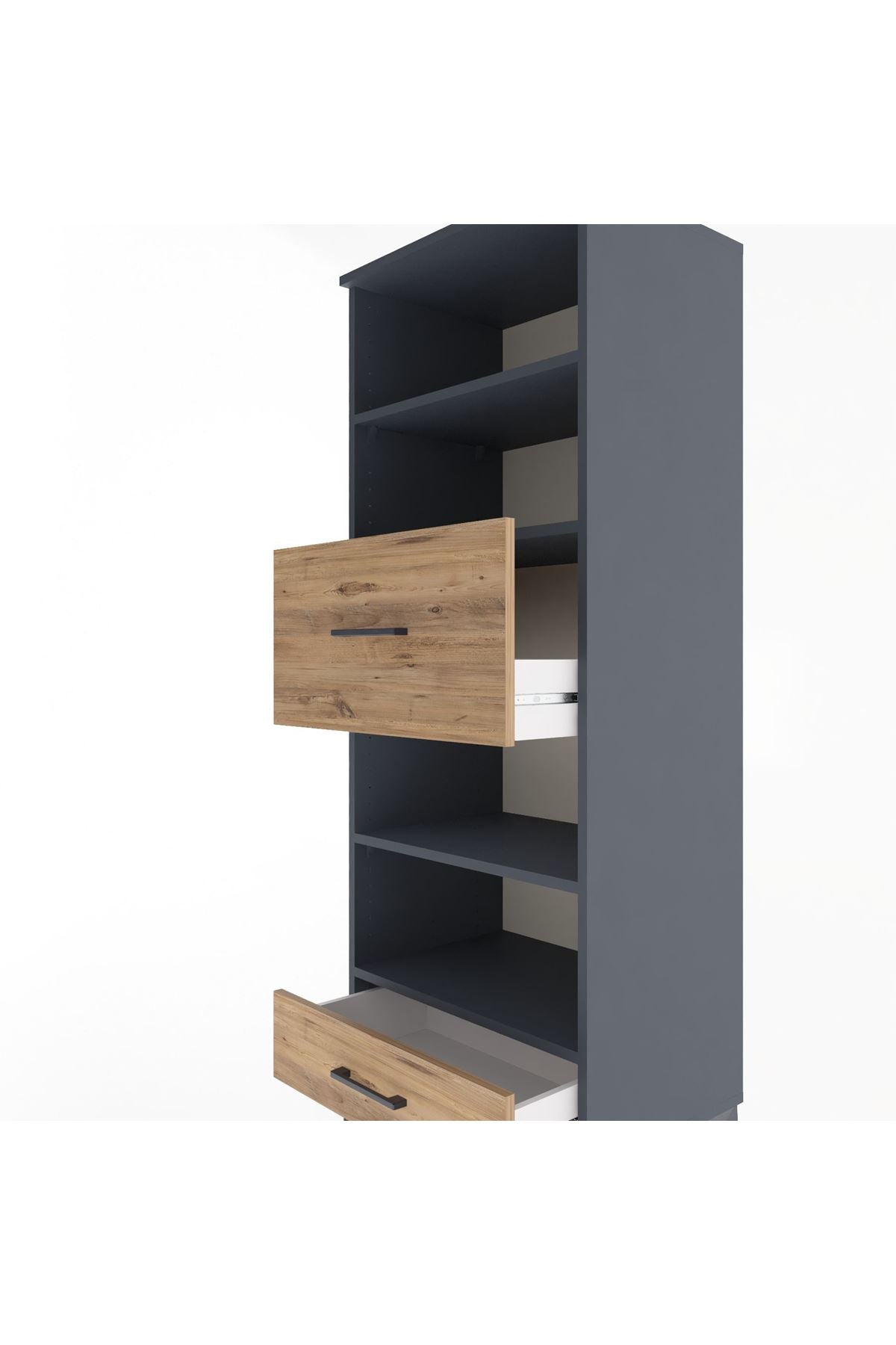 Hyperion Dolap 4 Raflı 2 Çekmeceli 60x44x163 Antrasit-Çam