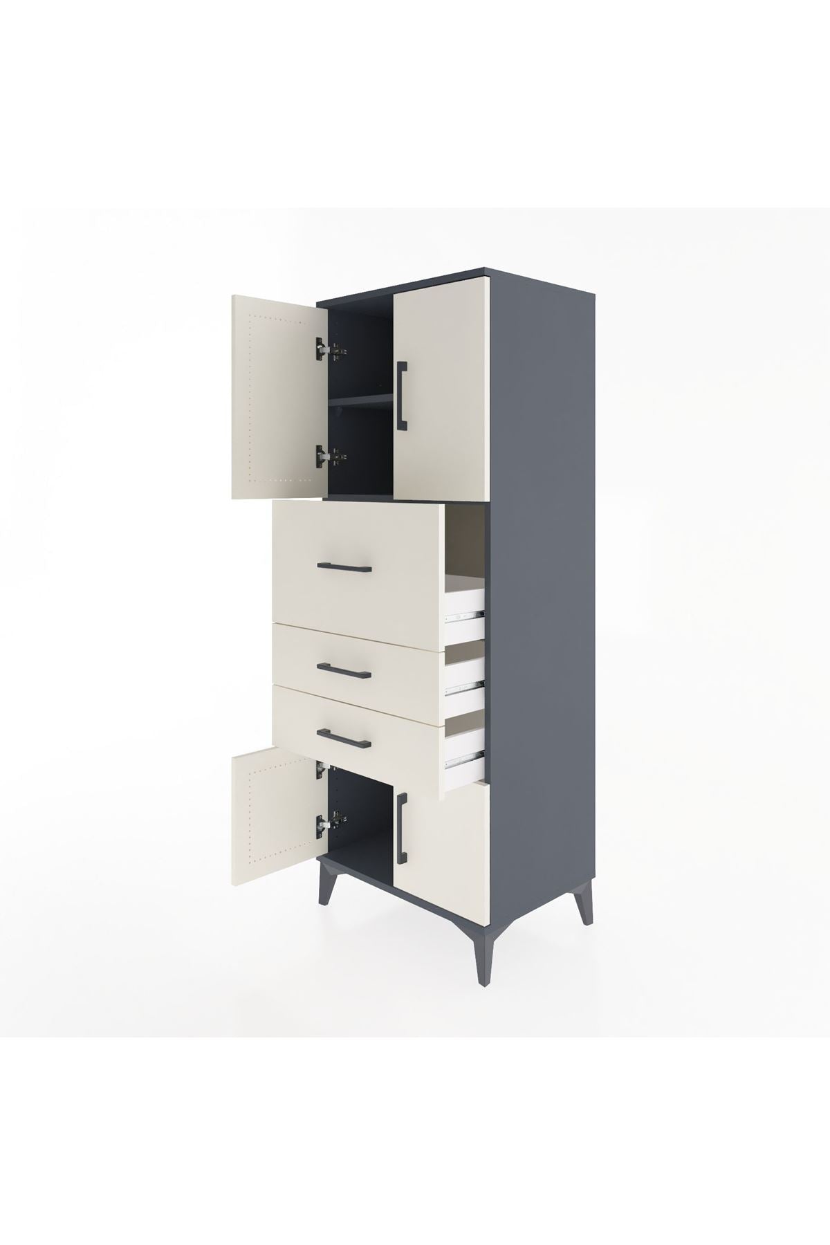 Hyperion Dolap 2 Raflı 3 Çekmeceli 4 Kapaklı 60x44x163 Antrasit-Aytaşı