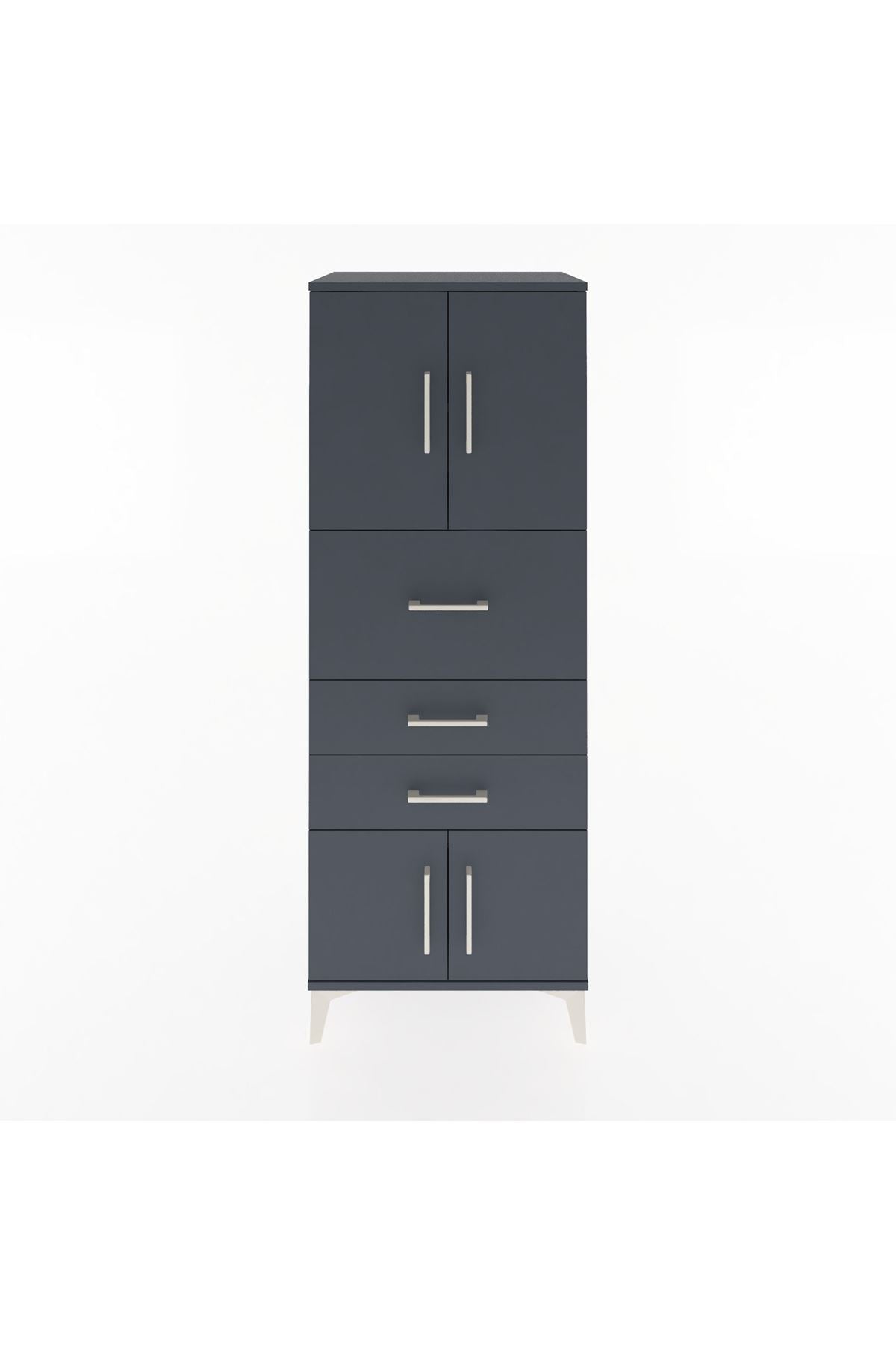 Hyperion Dolap 2 Raflı 3 Çekmeceli 4 Kapaklı 60x44x163 Antrasit-Antrasit