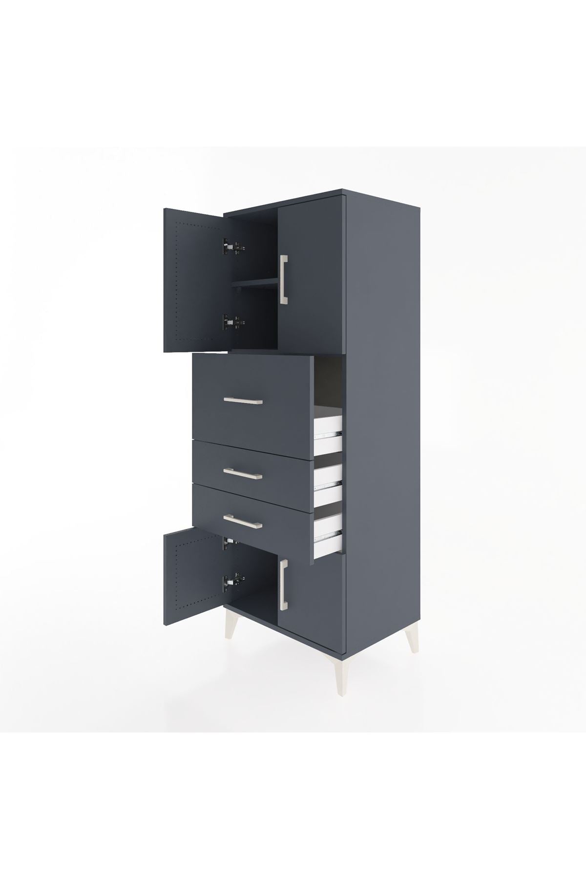 Hyperion Dolap 2 Raflı 3 Çekmeceli 4 Kapaklı 60x44x163 Antrasit-Antrasit