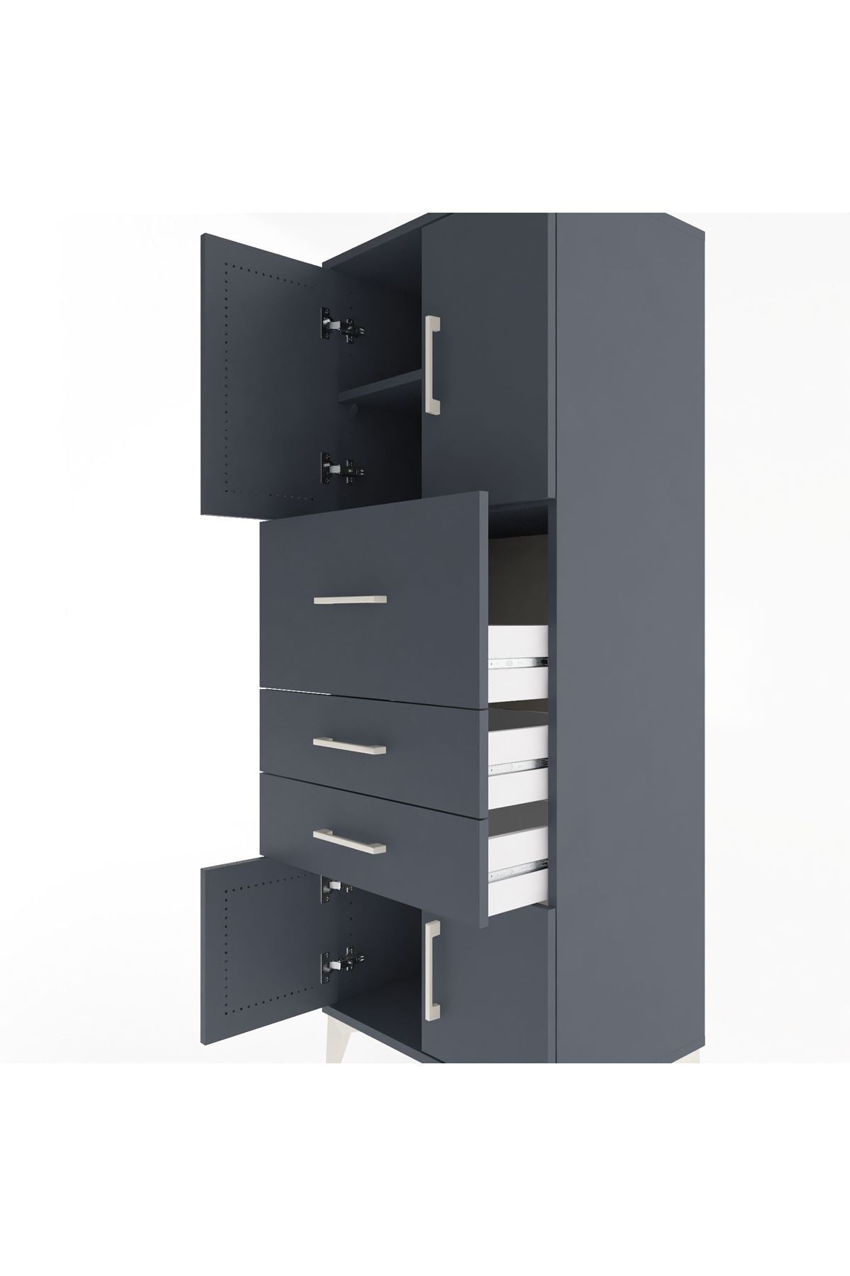 Hyperion Dolap 2 Raflı 3 Çekmeceli 4 Kapaklı 60x44x163 Antrasit-Antrasit