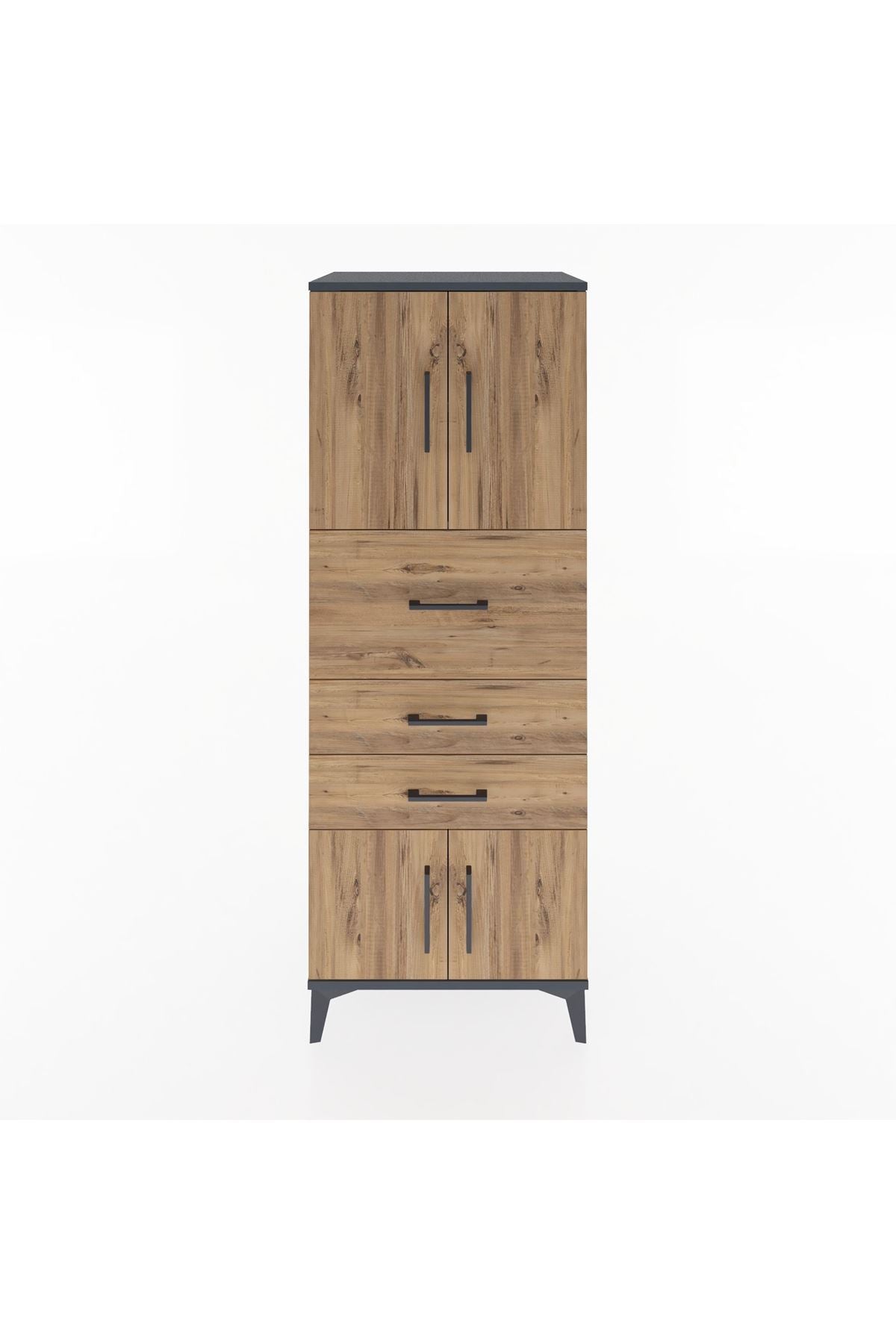 Hyperion Dolap 2 Raflı 3 Çekmeceli 4 Kapaklı 60x44x163 Antrasit-Çam