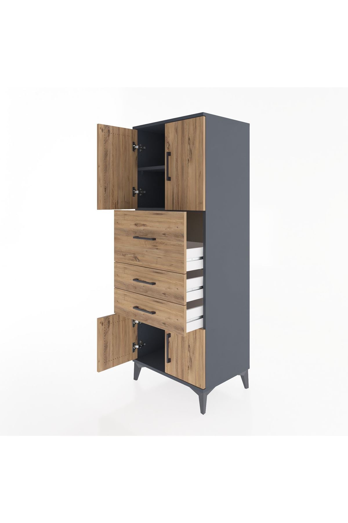 Hyperion Dolap 2 Raflı 3 Çekmeceli 4 Kapaklı 60x44x163 Antrasit-Çam