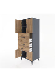 Hyperion Dolap 2 Raflı 3 Çekmeceli 4 Kapaklı 60x44x163 Antrasit-Çam