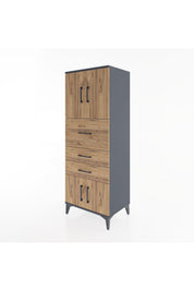 Hyperion Dolap 2 Raflı 3 Çekmeceli 4 Kapaklı 60x44x163 Antrasit-Çam