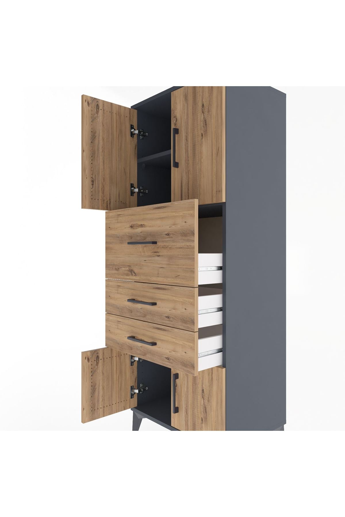 Hyperion Dolap 2 Raflı 3 Çekmeceli 4 Kapaklı 60x44x163 Antrasit-Çam