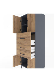 Hyperion Dolap 2 Raflı 3 Çekmeceli 4 Kapaklı 60x44x163 Antrasit-Çam
