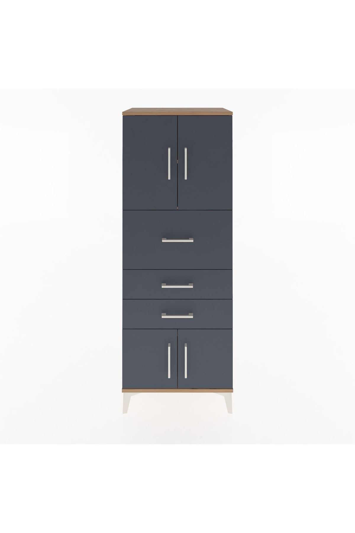 Hyperion Dolap 2 Raflı 3 Çekmeceli 4 Kapaklı 60x44x163 Çam-Antrasit