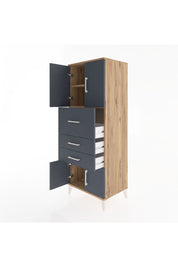 Hyperion Dolap 2 Raflı 3 Çekmeceli 4 Kapaklı 60x44x163 Çam-Antrasit