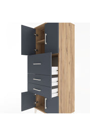 Hyperion Dolap 2 Raflı 3 Çekmeceli 4 Kapaklı 60x44x163 Çam-Antrasit