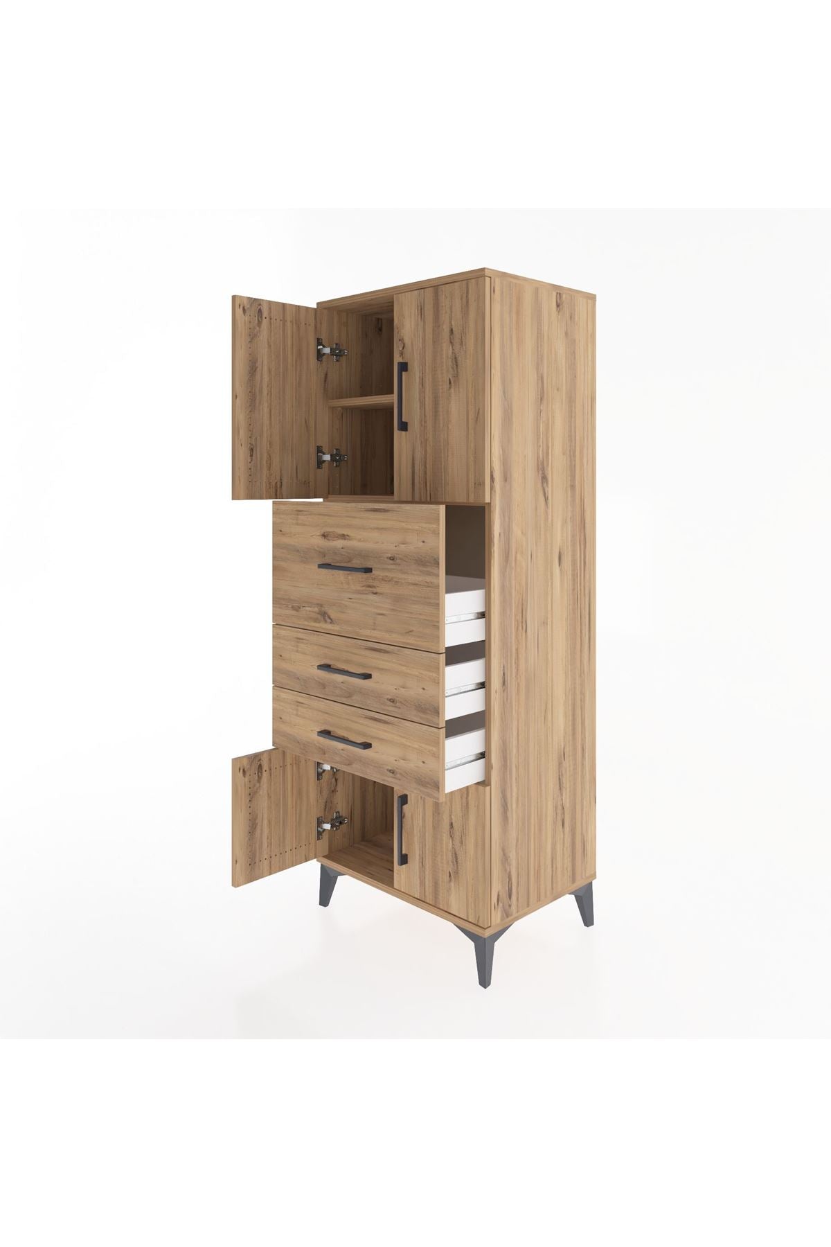 Hyperion Dolap 2 Raflı 3 Çekmeceli 4 Kapaklı 60x44x163 Çam-Çam