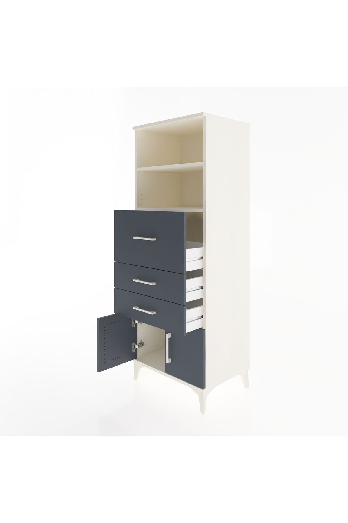 Hyperion Dolap 2 Raflı 3 Çekmeceli 2 Kapaklı 60x44x163 Aytaşı-Antrasit