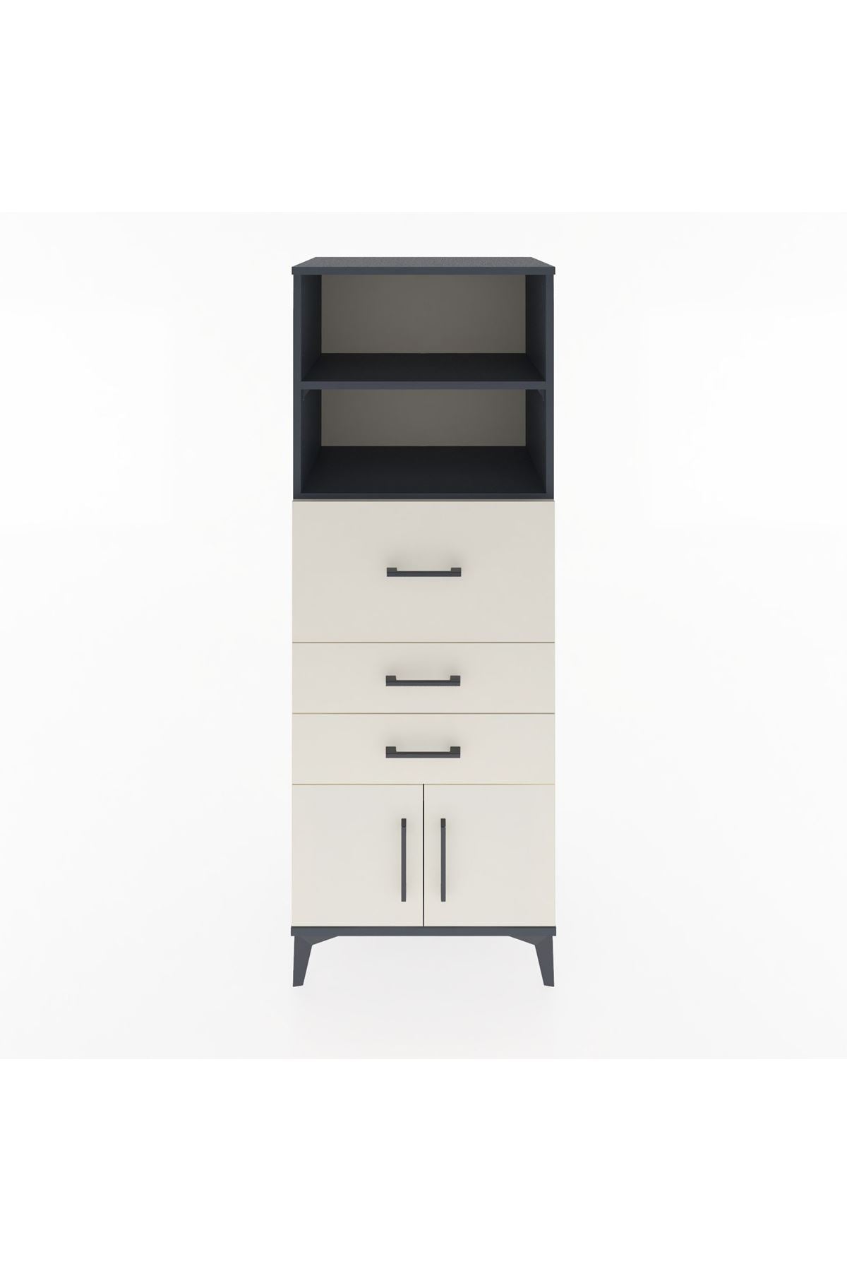 Hyperion Dolap 2 Raflı 3 Çekmeceli 2 Kapaklı 60x44x163 Antrasit-Aytaşı