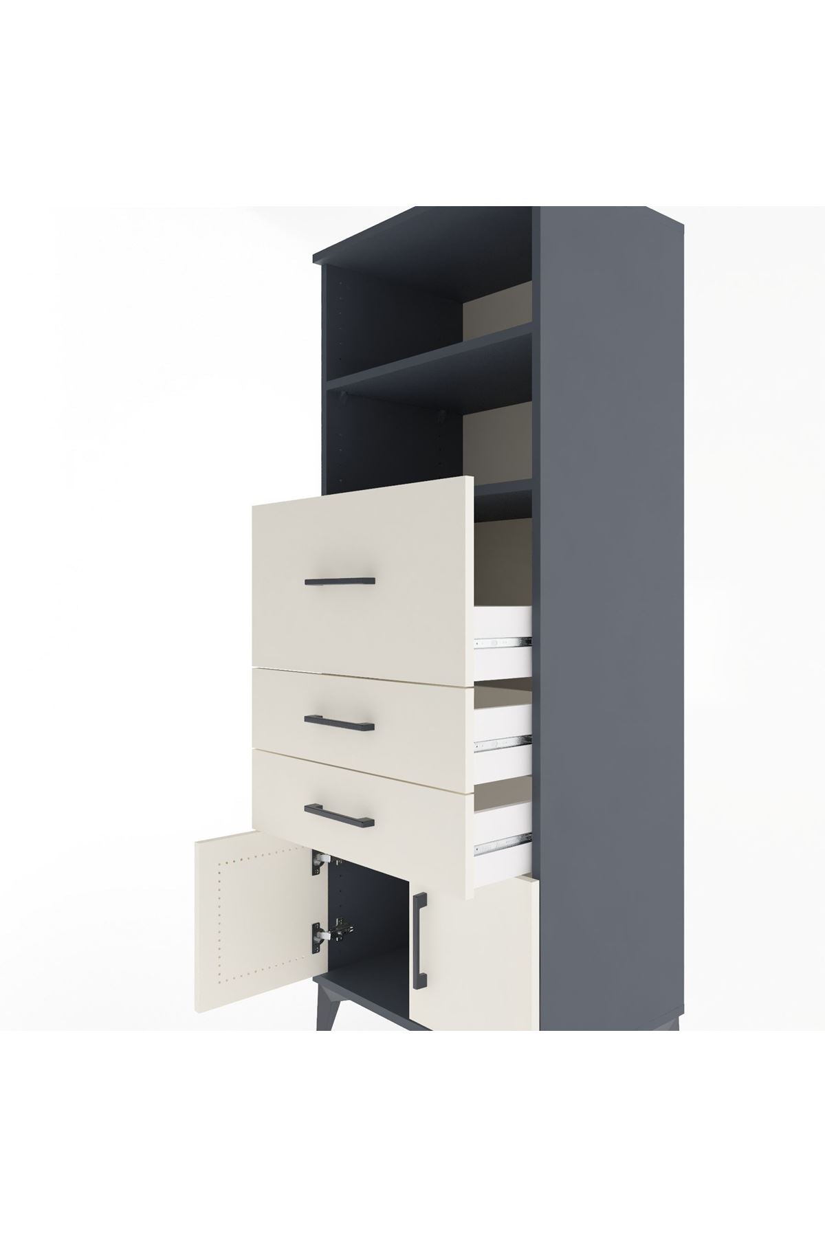 Hyperion Dolap 2 Raflı 3 Çekmeceli 2 Kapaklı 60x44x163 Antrasit-Aytaşı