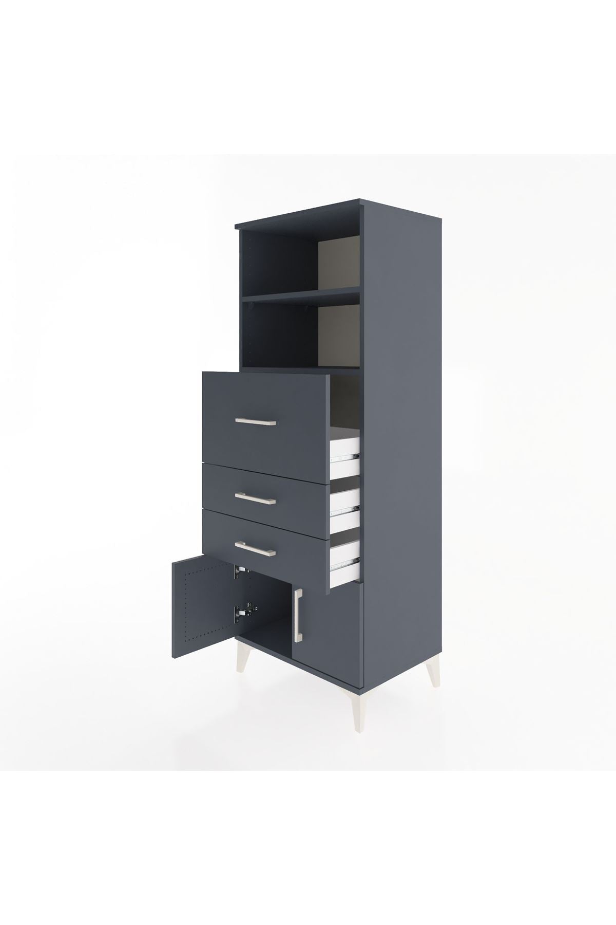 Hyperion Dolap 2 Raflı 3 Çekmeceli 2 Kapaklı 60x44x163 Antrasit-Antrasit