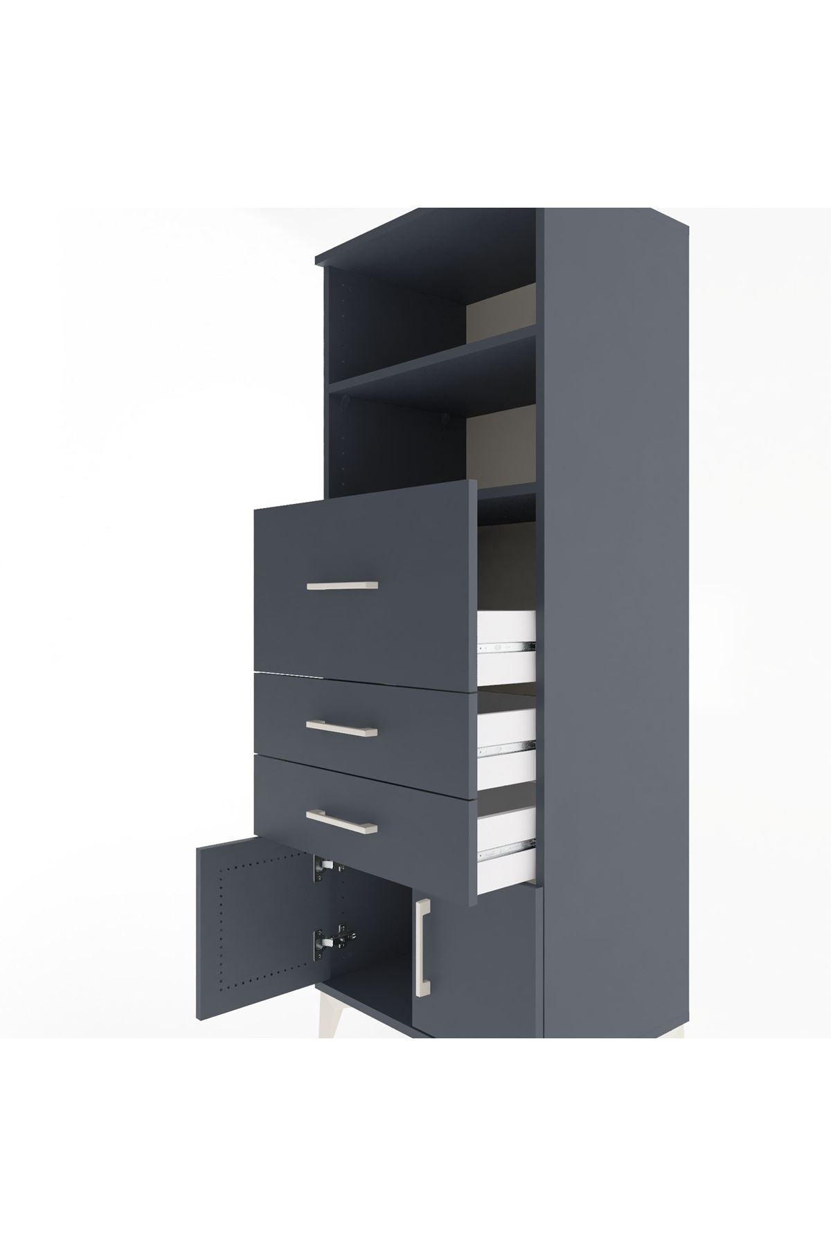 Hyperion Dolap 2 Raflı 3 Çekmeceli 2 Kapaklı 60x44x163 Antrasit-Antrasit