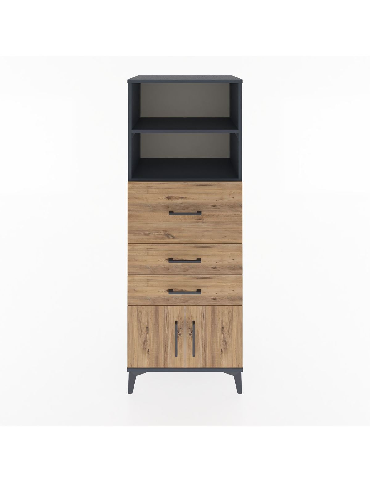 Hyperion Dolap 2 Raflı 3 Çekmeceli 2 Kapaklı 60x44x163 Antrasit-Çam