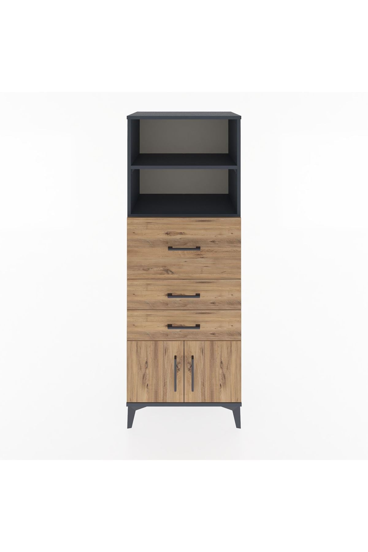 Hyperion Dolap 2 Raflı 3 Çekmeceli 2 Kapaklı 60x44x163 Antrasit-Çam