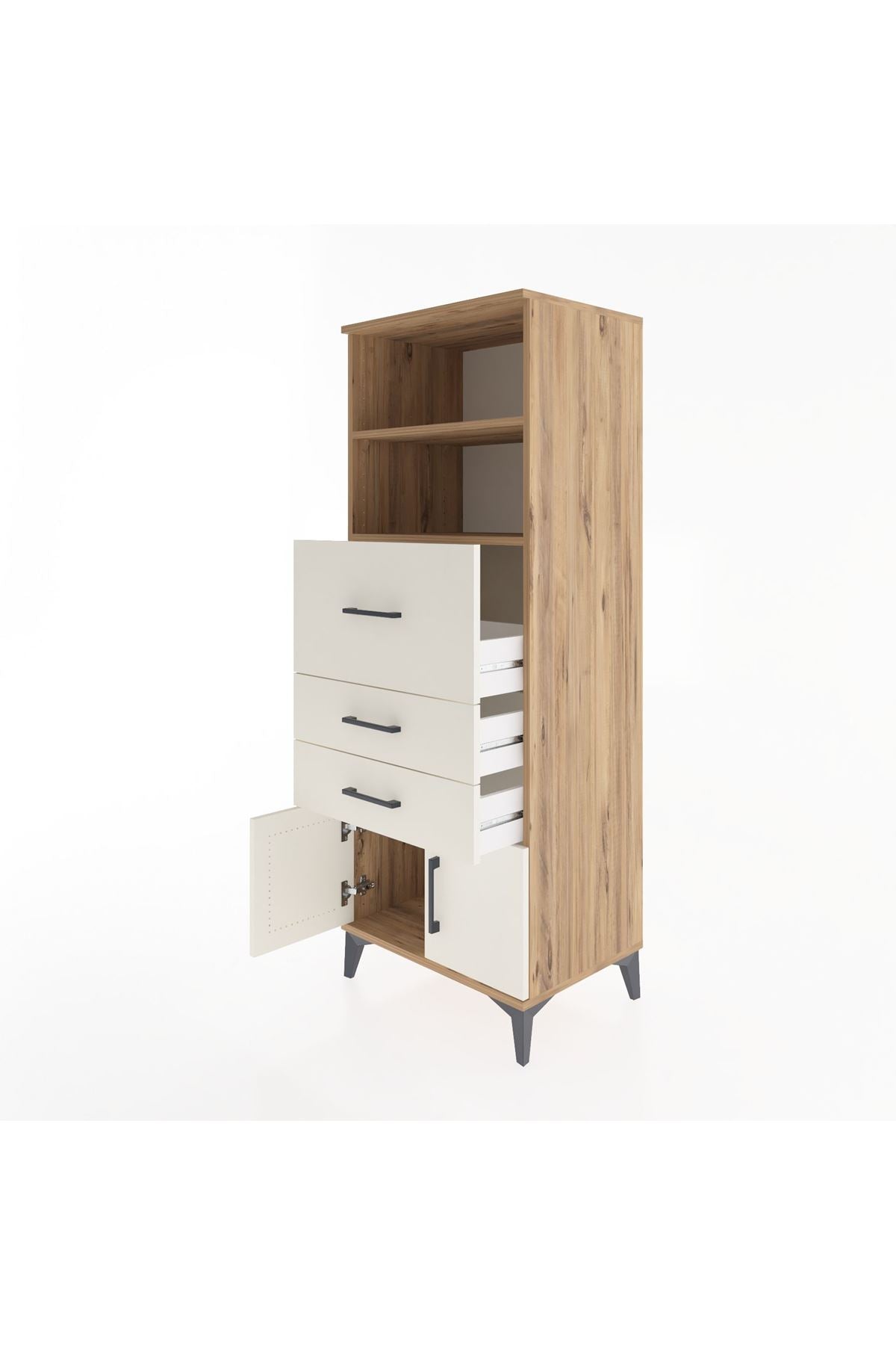 Hyperion Dolap 2 Raflı 3 Çekmeceli 2 Kapaklı 60x44x163 Çam-Aytaşı