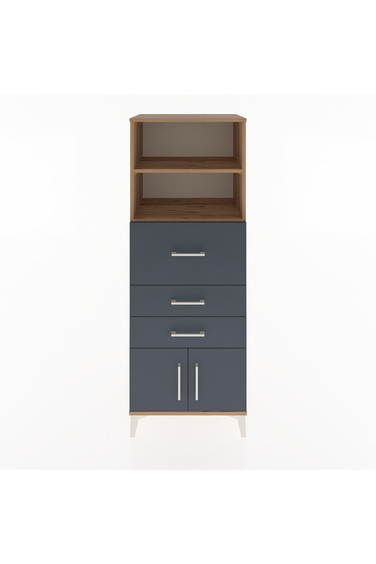 Hyperion Dolap 2 Raflı 3 Çekmeceli 2 Kapaklı 60x44x163 Çam-Antrasit