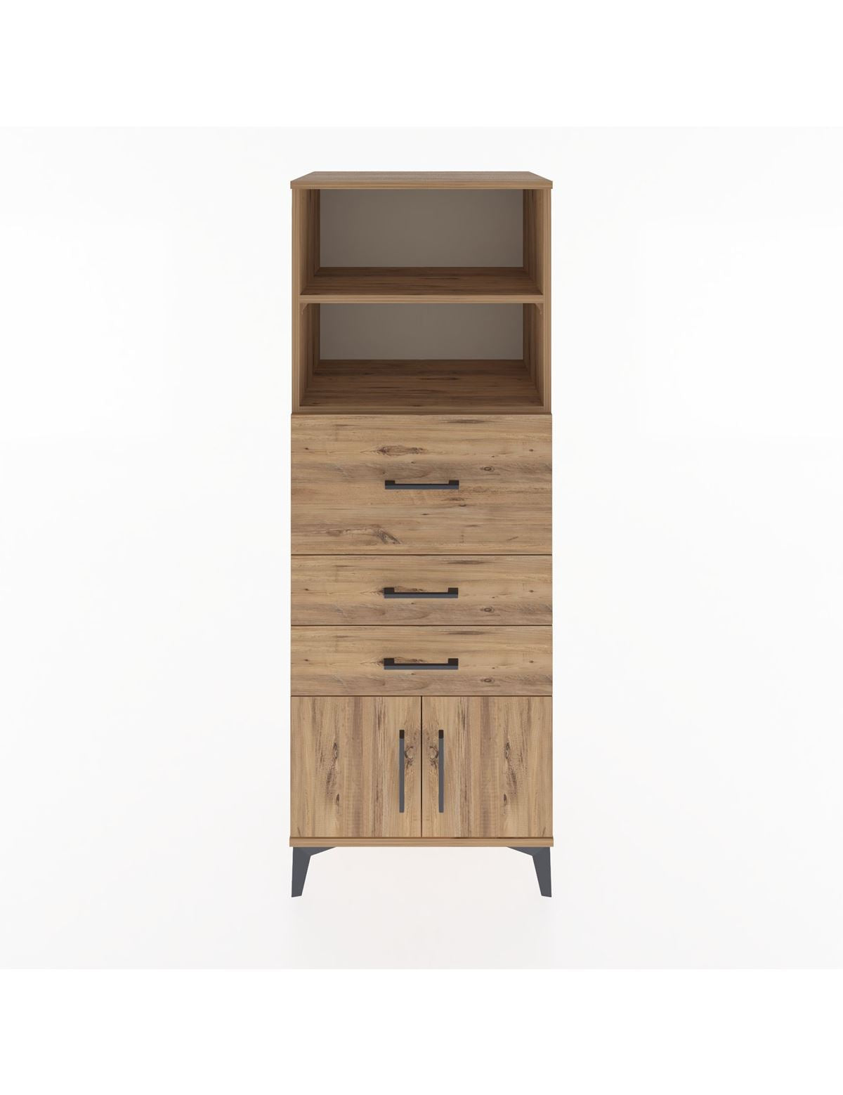 Hyperion Dolap 2 Raflı 3 Çekmeceli 2 Kapaklı 60x44x163 Çam-Çam