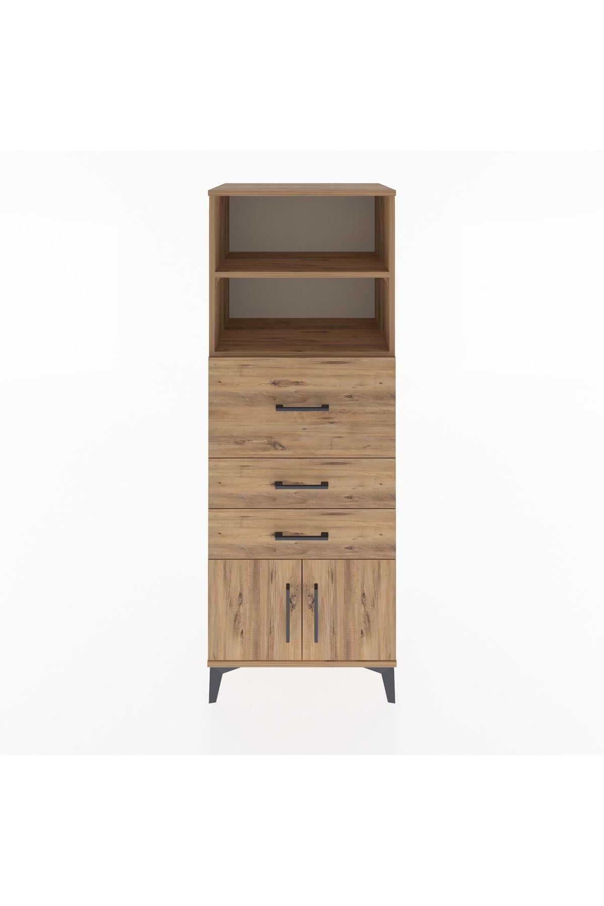 Hyperion Dolap 2 Raflı 3 Çekmeceli 2 Kapaklı 60x44x163 Çam-Çam