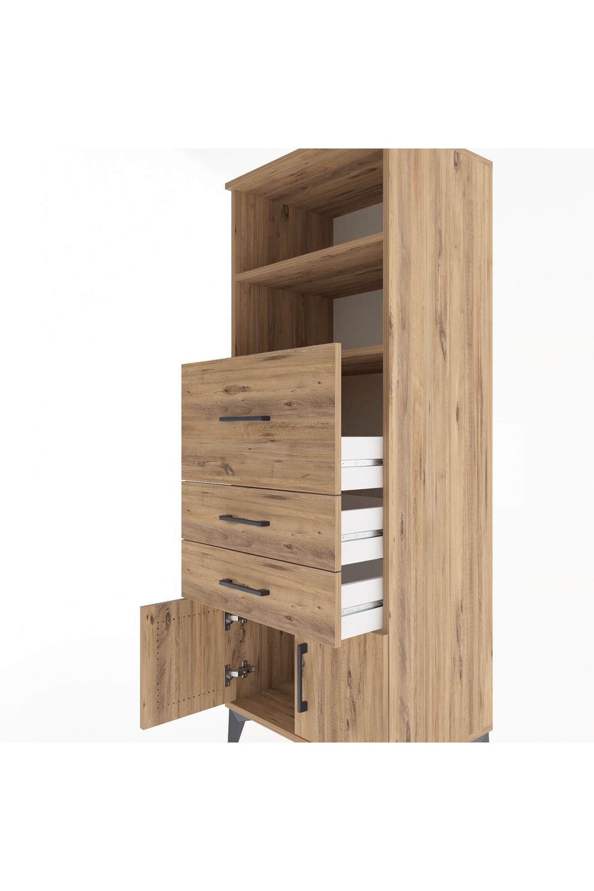 Hyperion Dolap 2 Raflı 3 Çekmeceli 2 Kapaklı 60x44x163 Çam-Çam