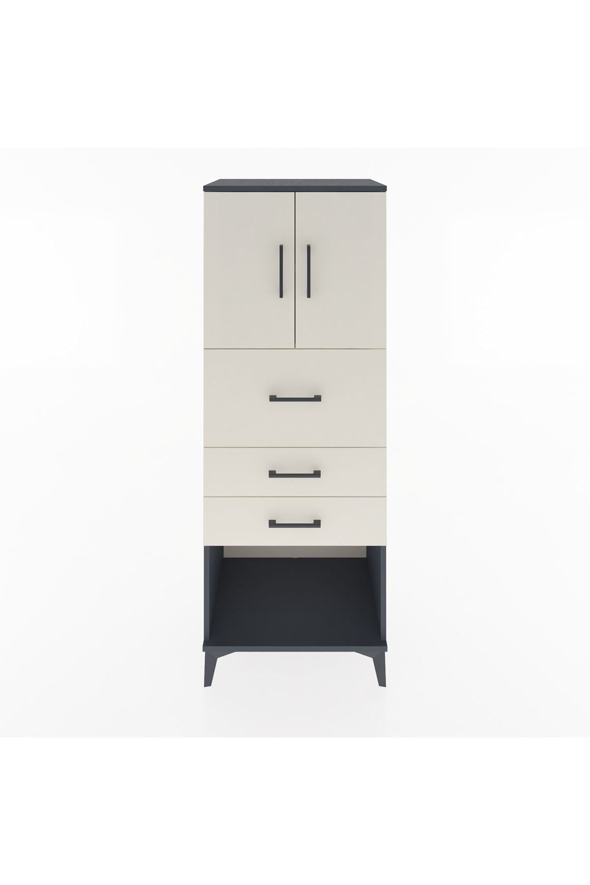 Hyperion Dolap 2 Raflı 3 Çekmeceli 2 Kapaklı 60x44x163 Antrasit-Aytaşı