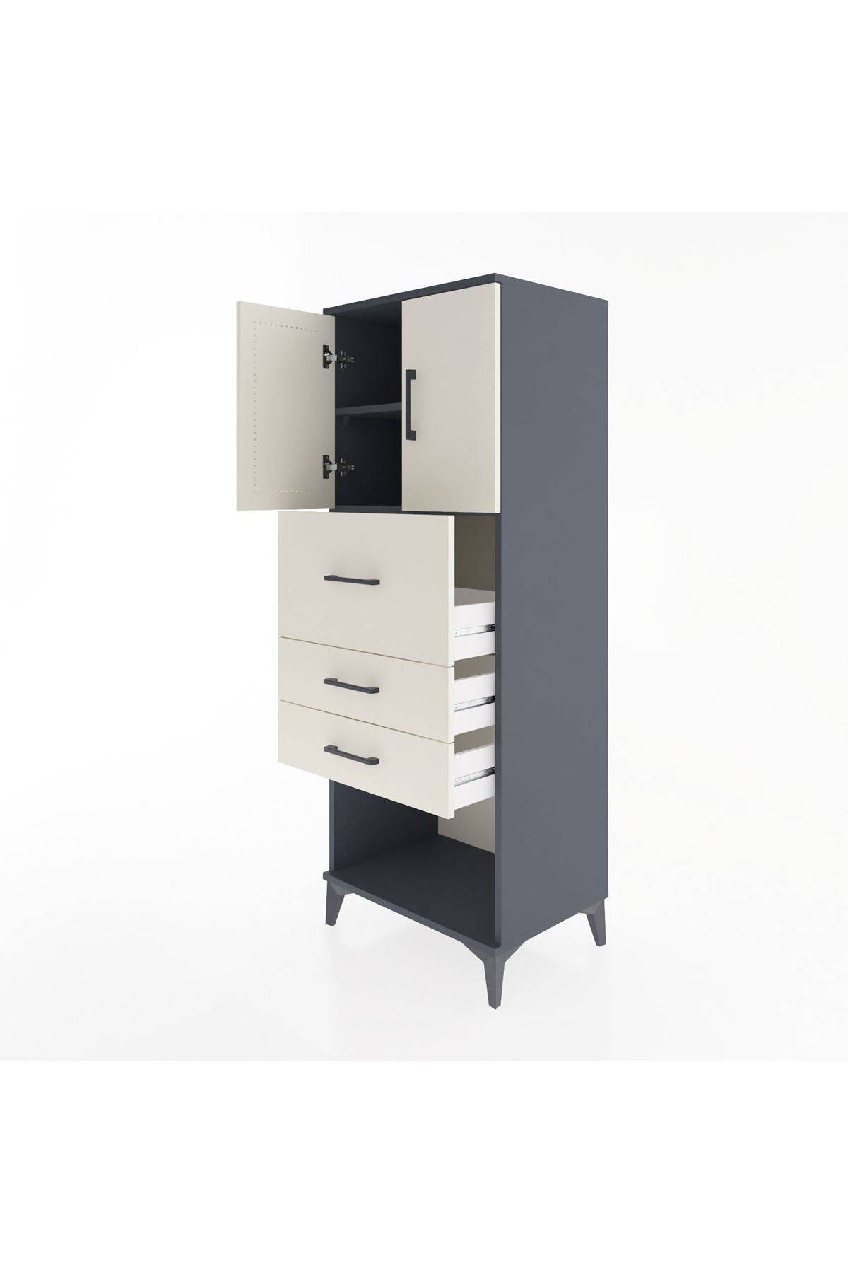 Hyperion Dolap 2 Raflı 3 Çekmeceli 2 Kapaklı 60x44x163 Antrasit-Aytaşı