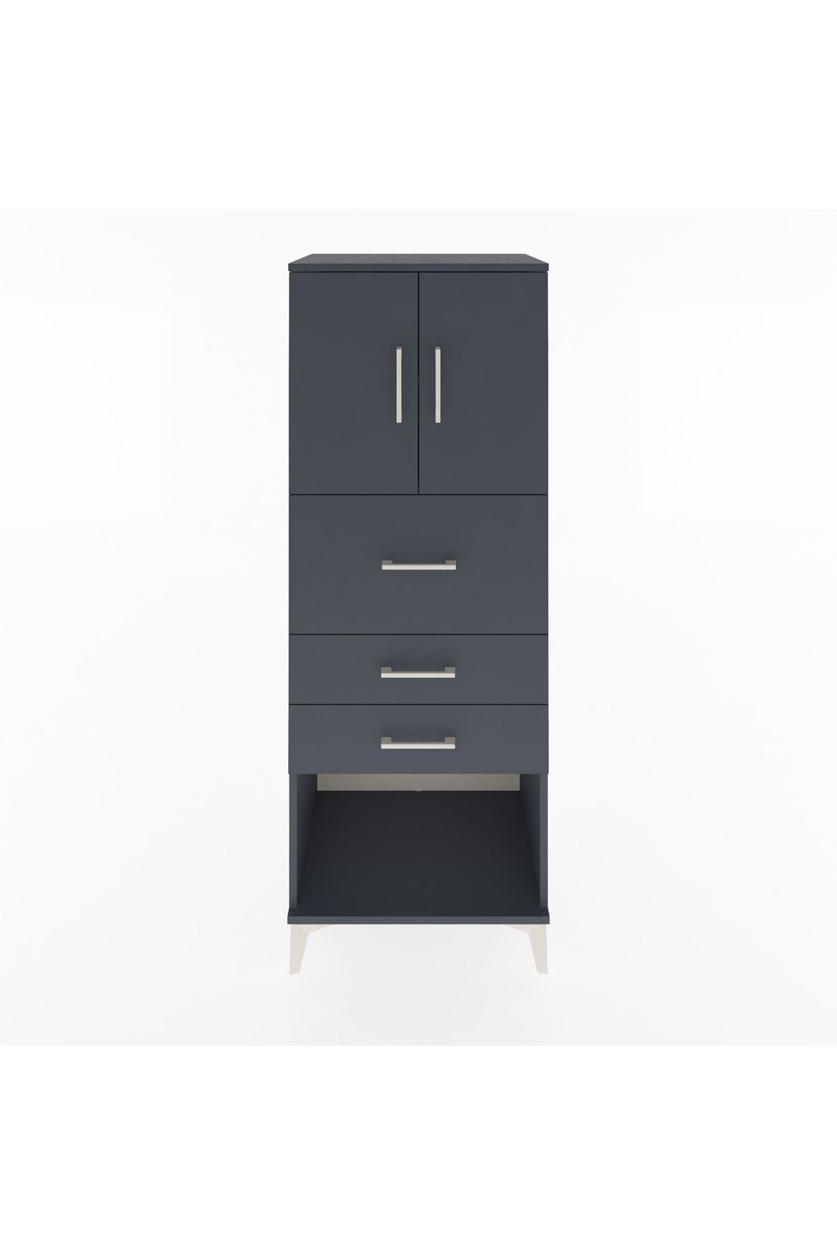 Hyperion Dolap 2 Raflı 3 Çekmeceli 2 Kapaklı 60x44x163 Antrasit-Antrasit