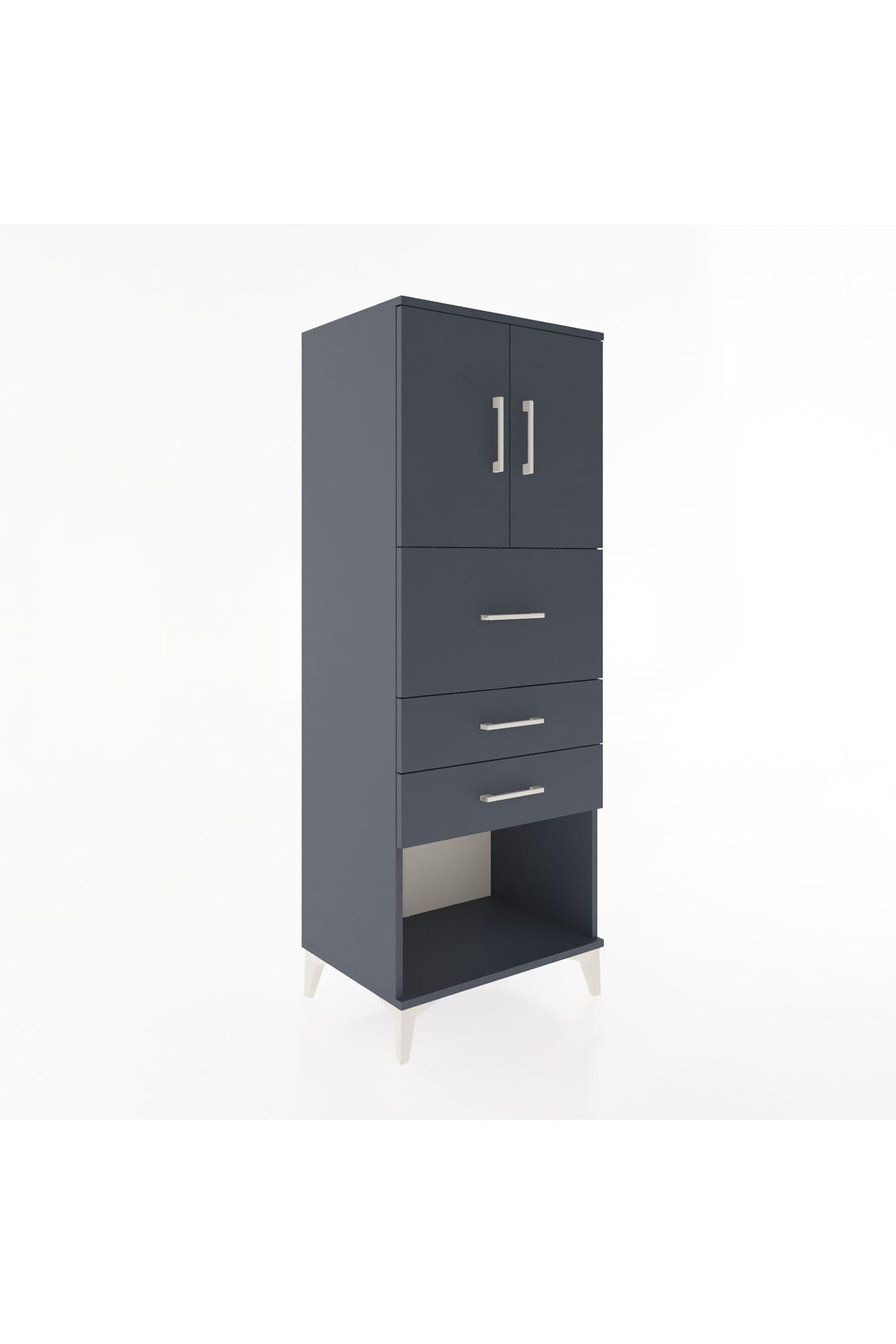 Hyperion Dolap 2 Raflı 3 Çekmeceli 2 Kapaklı 60x44x163 Antrasit-Antrasit